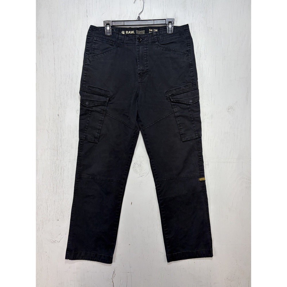 Mens G STAR RAW Cargo Pants Size 34x30 Cotton Zipper Fly Black Solid Photography